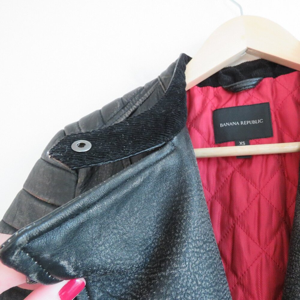 BANANA REPUBLIC Faded Black Lamb Leather Moto Jacket - Size XS - Picture 9 of 16